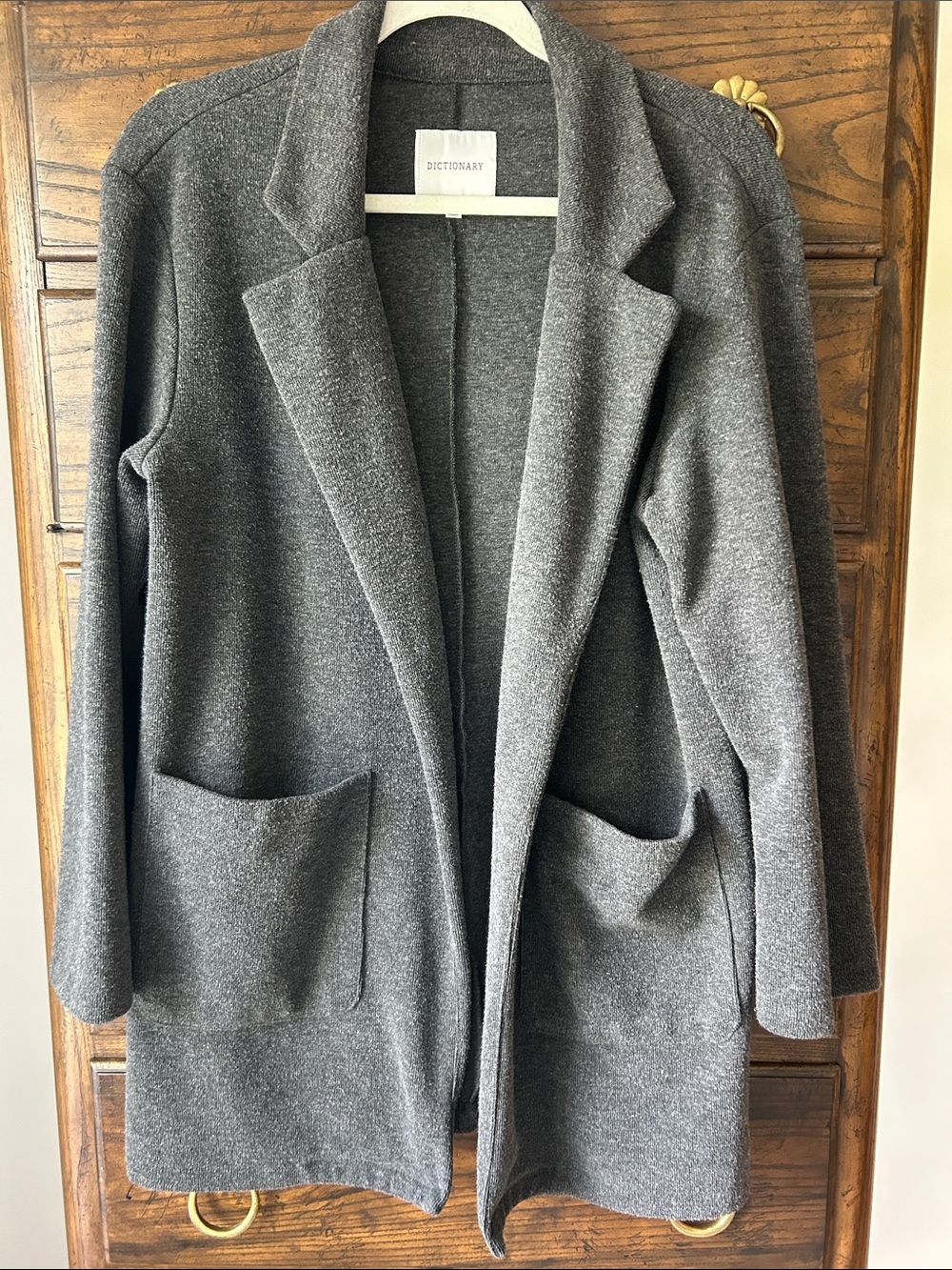 Dictionary Open-Front Knit Blazer Jacket in Charcoal Gray, Size L
